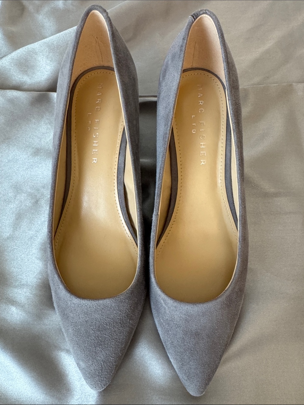 Marc Fisher Slate Gray Suede Pointed Pumps